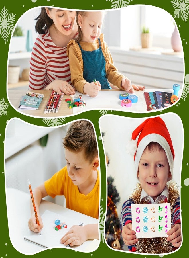 Atonofun 242 Pcs Christmas Party Favors, Christmas School Stationery Set Xmas Classrooms Reward Prizes for Kids Notebooks Stickers Stamps Rulers Pencils Sharpener Erasers for Goodie Bag Fillers - Image 5